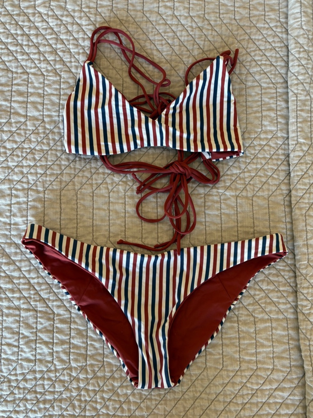 Boys and Arrows Navy and Rust Striped multi Tie Bikini Set